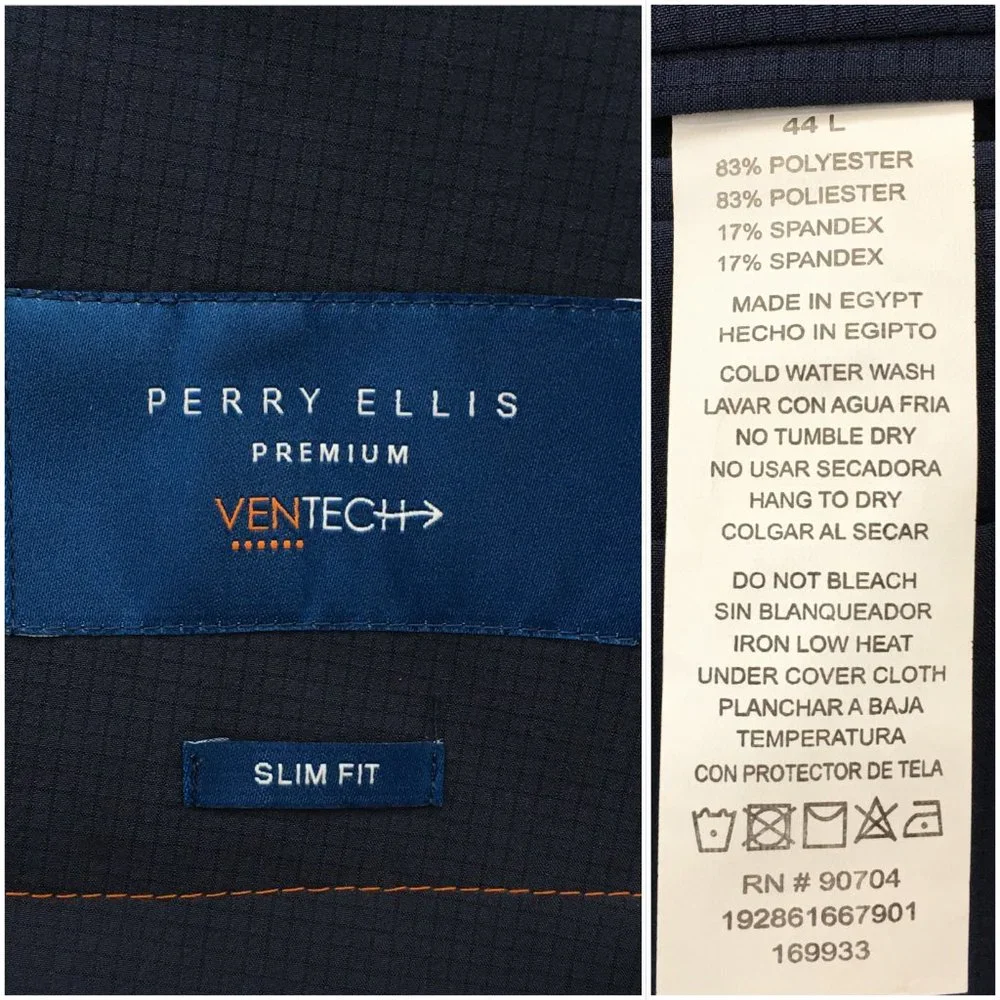 Perry Ellis Mens Blazer Sport Coat Two Button Casual Jacket Size‎ 44L Slim Suits